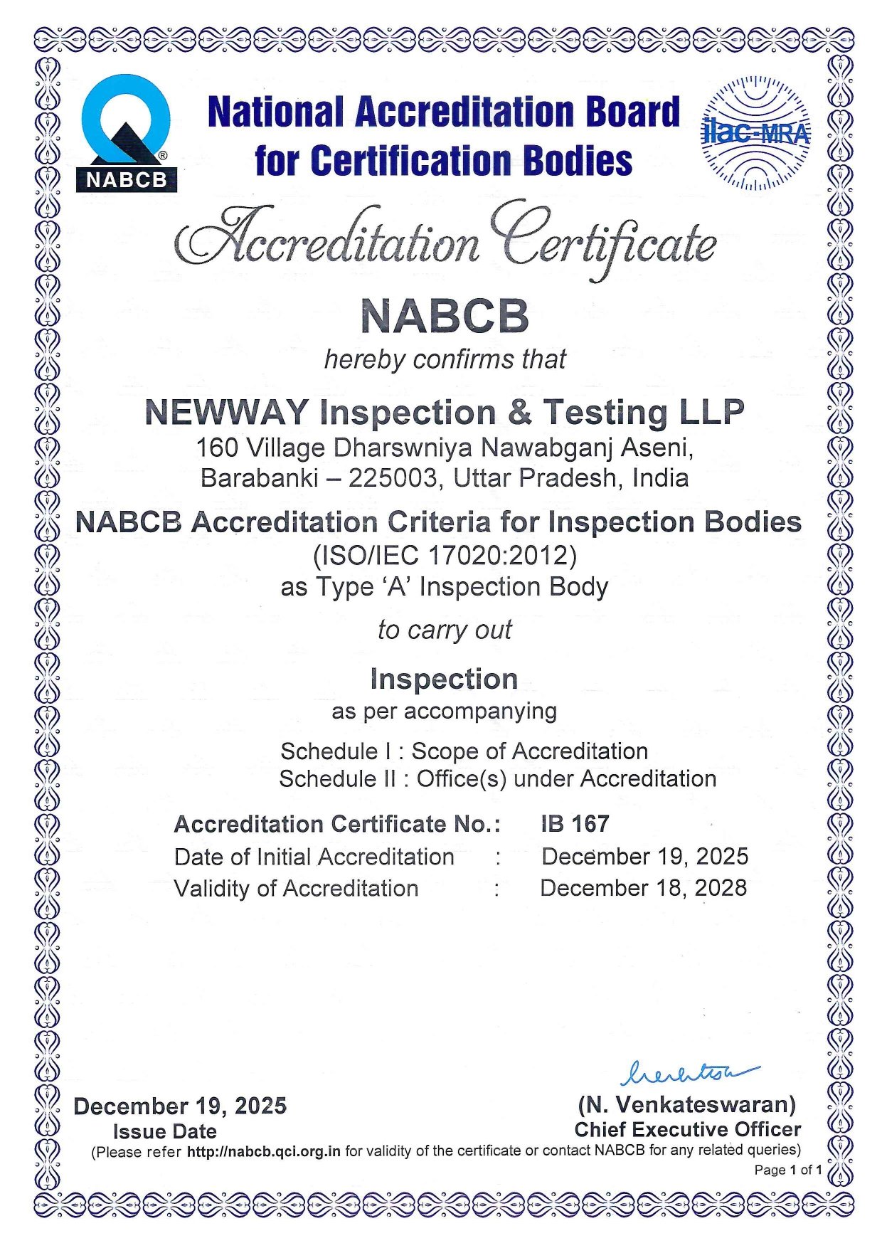 NEWWAY inspection body accreditation document